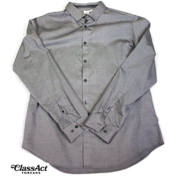 Calvin Klein Mens Shirt Gray Slim Fit Long Sleeves Button up Cotton Sz L - Picture 1 of 8